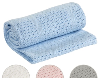 100% Cotton Cellular Baby Blanket - Breathable Knit