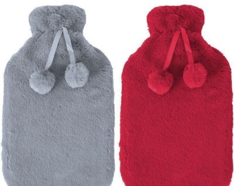 Faux Fur Hot Water Bottle: Cosy Fleece Cover, 2-Liter