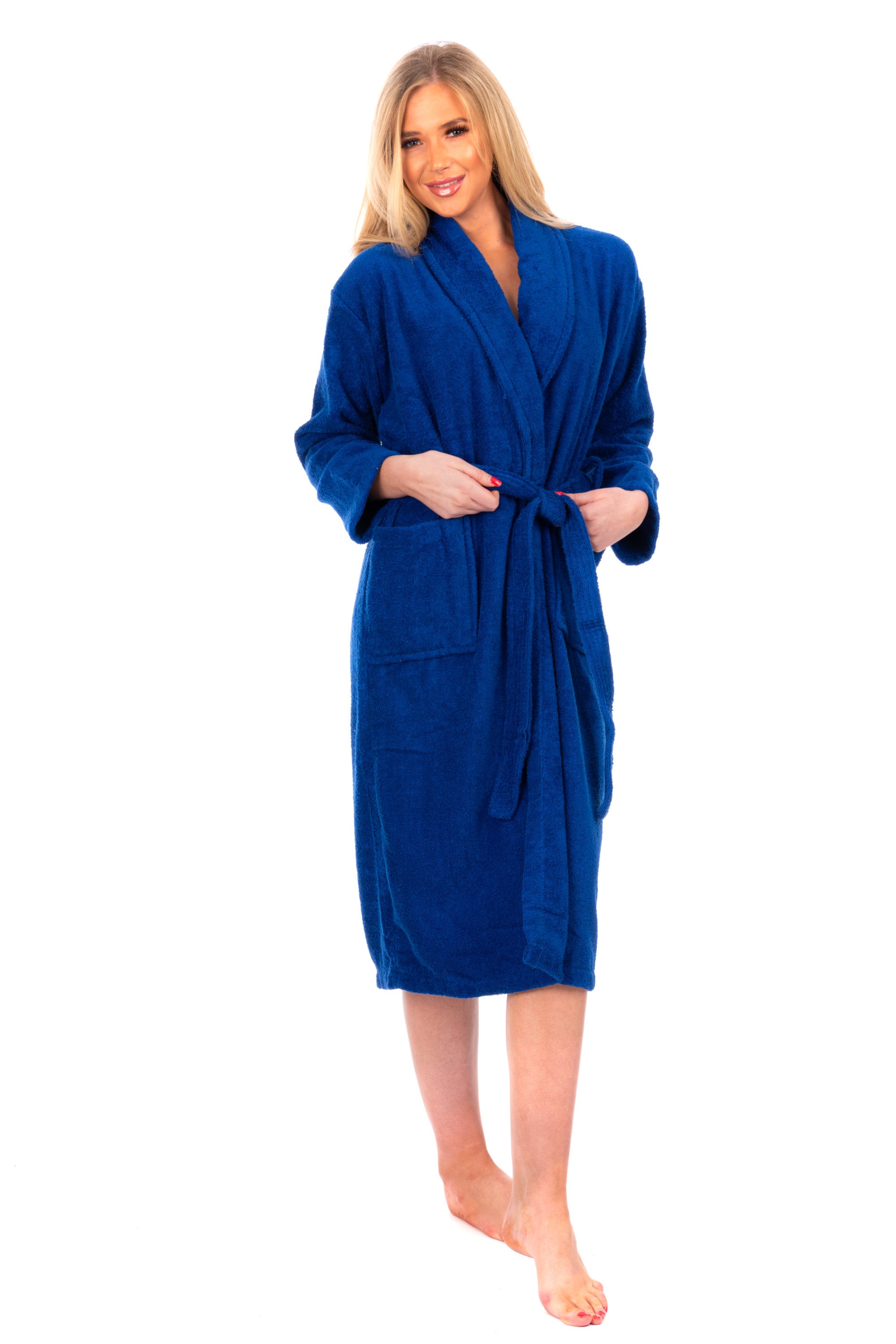 Ladies Bathrobe 100 Cotton Terry Towelling Shawl Collar Bath Robe