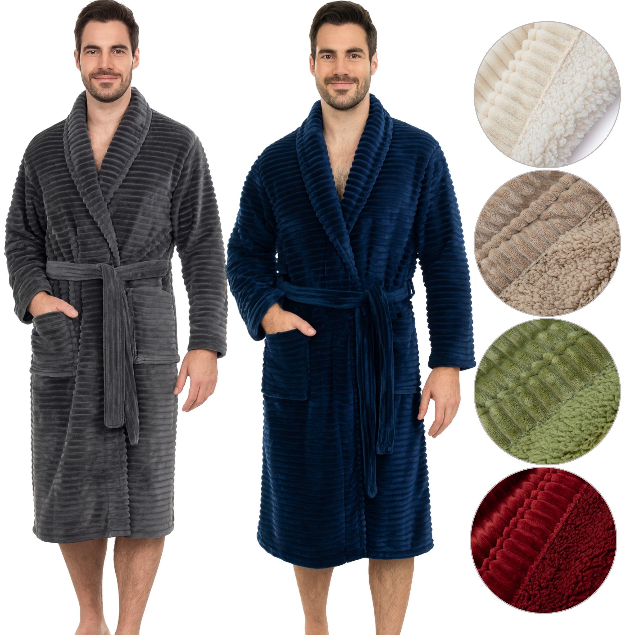PAVILIA Men's Warm Fleece Sherpa-Lined Bathrobe – Soft, Plush Winter Robe With Belt – Machine Washable