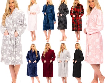 Ladies Flannel Fleece Bathrobe Womens Soft & Warm Dressing Gown Bath Robe