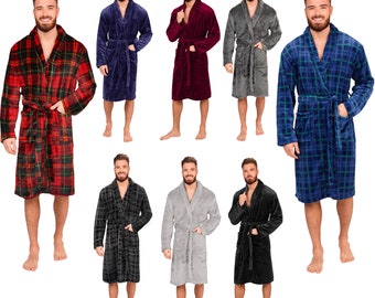 Mens Flannel Fleece Bathrobe Warm Soft Dressing Gown Bath Robe Shawl Collar