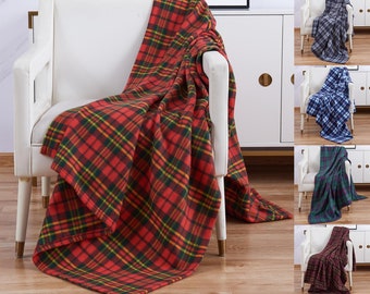 Check Fleece Blanket Warm & Soft For Sofa Bed Travel Blanket Printed