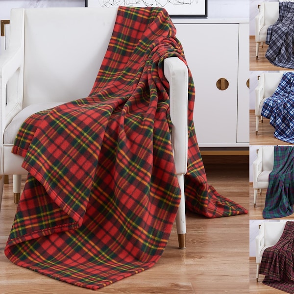 Check Fleece Blanket Warm & Soft For Sofa Bed Travel Blanket Printed