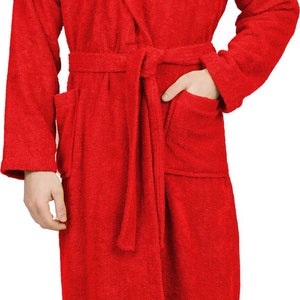 Mens Bathrobe 100% Cotton Terry Towelling Shawl Dressing Gown Bath Robe Red