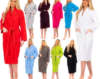 Ladies Bathrobe 100% Cotton Terry Towelling Shawl Collar Bath Robe Dressing Gown