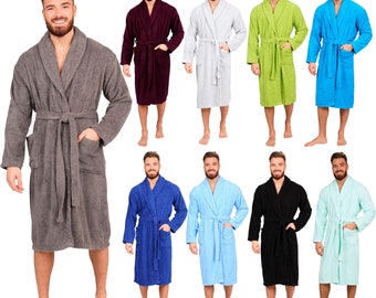 Mens Bathrobe 100% Cotton Terry Towelling Shawl Dressing Gown Bath Robe