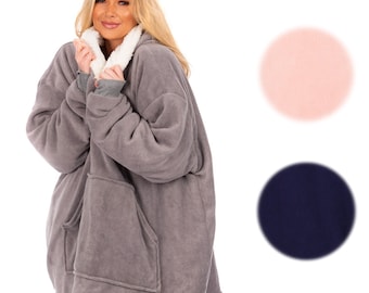 Oversized Hoodie Blanket Super Soft & Cosy Hooded Sweatshirt Sherpa Lining Extra Large