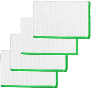 Op de afbeelding: Set van vier witte keukendoeken met groene bies. De doeken zijn gemaakt van een zacht, absorberend materiaal en zijn perfect voor het drogen van afwas, het opruimen van morsen en het schoonmaken van oppervlakken.