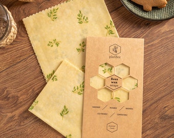 Set of 3 Handmade and Natural Beeswax wraps with organic ingredients, reusable, zero-waste, eco gift