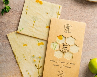 Set of 3 Handmade and Natural Beeswax wraps with organic ingredients, reusable, zero-waste, eco gift