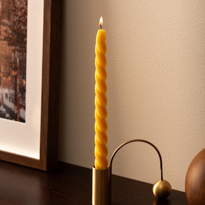 Handmade Twisted Beeswax Candle: Natural Dinner Candle