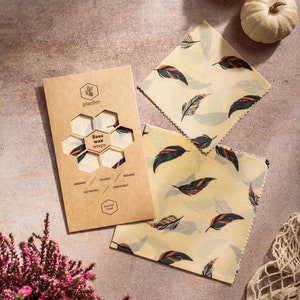 Beeswax Food Wraps – Reusable Eco-Friendly Wax Cloths for Plastic-Free Kitchen, Zero Waste Food Storage, Handmade 3-Pack