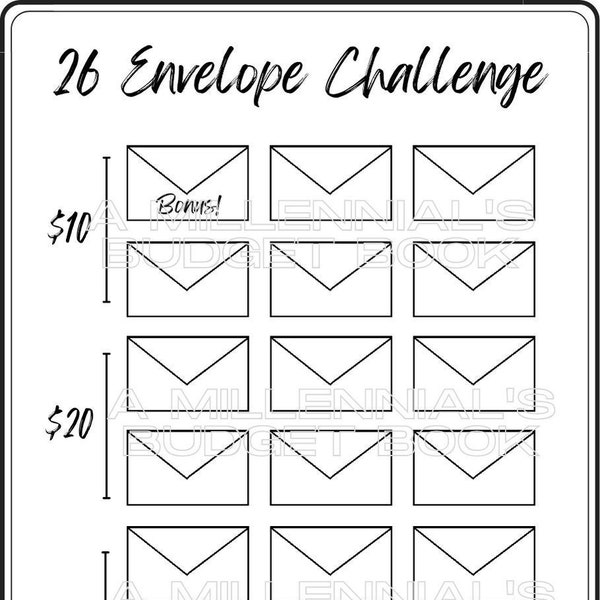 26 Envelope Challenge Savings Tracker (All 4 included)