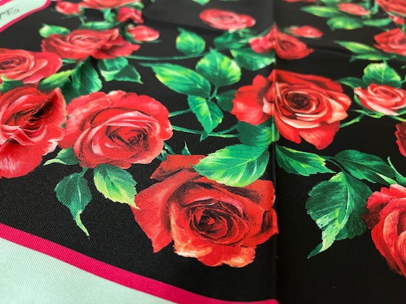 Dolce & Gabbana 100% Silk Scarf Rose Print Made in Italy