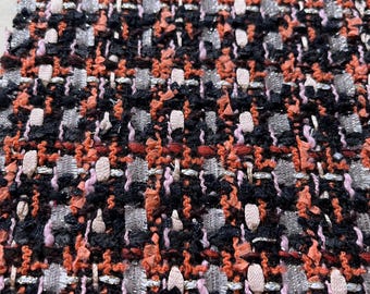 NEW High Class Burnt Orange Metallic Silver White Gold Black Wool Silk Couture Tweed Boucle Fabric (Read Description)