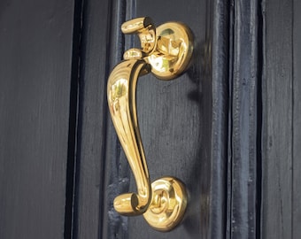 Solid Polished Brass Doctors Knocker With Heavy Stud For Front Door