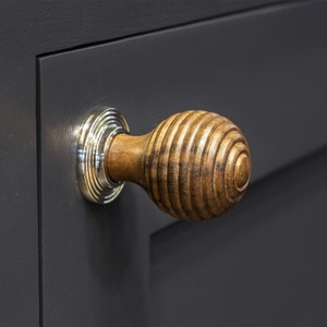 Rosewood Wooden and Polished Nickel Ringed Beehive Kitchen Cabinet Cupboard Knob Rose Wood