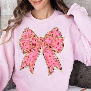 Pink Valentine&#39;s Day Shirt: Glitter Heart Bow Coquette Tee