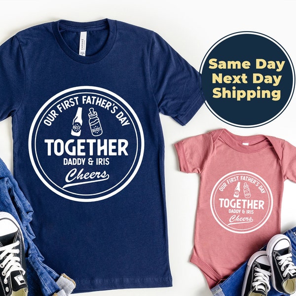 Our First Fathers Day Together Shirt, Personalized Matching, Beer Milk Bottle, 1st Fathers Day 2024, Baby and Daddy Outfit, Customized Name