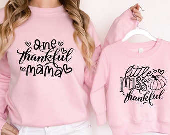 One Thankful Mama and Little Miss Thankful Shirt, Thanksgiving Mommy and Me T-Shirt, Mom and Baby Shirt