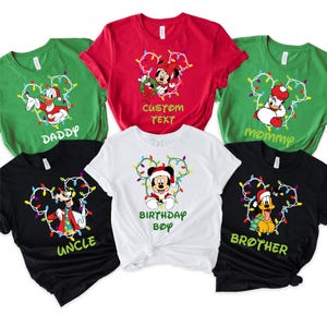 Custom Disney Character Christmas Birthday Shirt, Mickey and Minnie Holiday Tee, Matching Family Birthday Christmas Shirts, Gift Christmas