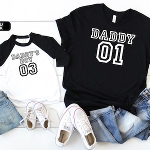 Daddy - Daddy&#39;s Girl - Daddy&#39;s Boy Baseball Shirt, dad&#39;s little girl, daddy and me set, Father&#39;s Day Gift, number
