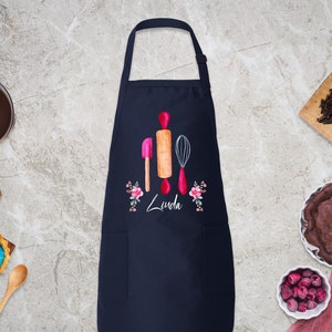 Personalized Linen Kitchen Apron, Custom Cooking Apron with Pocket