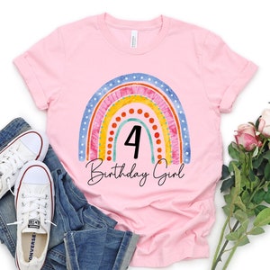 4th Birthday Girl Shirt: Rainbow Tee, Four Year Old Gift