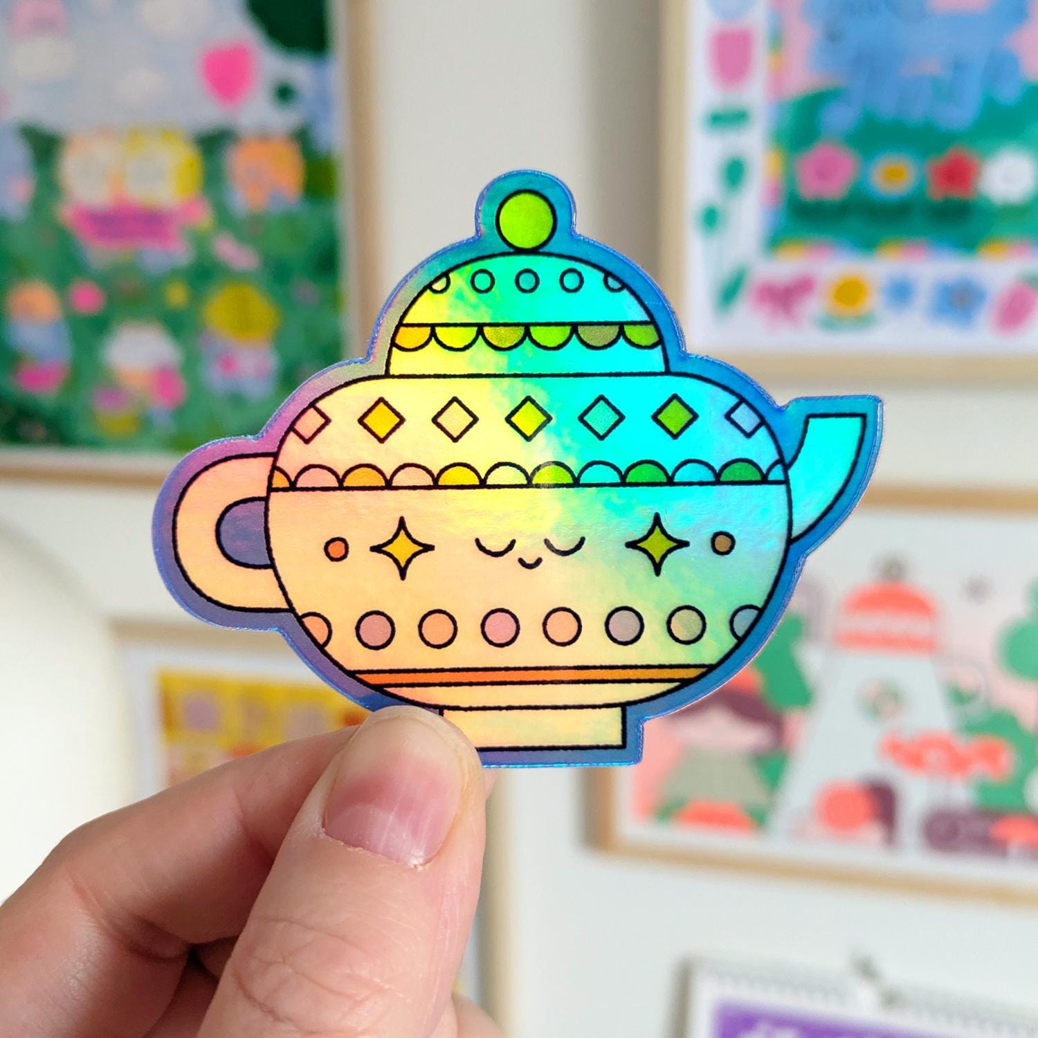 Teapot Sticker Holographic Teapot Sticker | Illustrated Tea Lover Vinyl Sticker ...