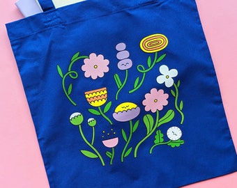 sac fourre-tout à fleurs bleues