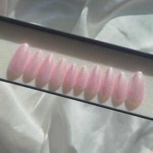 Baby Pink Nails Glitter | Medium Almond Press On Nails Pink | Handmade Press On Nails Short Pink Glitter | Square Press On Nails Custom