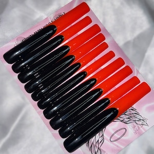 XXXL Bling Press On Nails | Extra Long Fake Nails with Gems | Luxury Acrylic Nails for Birthday & Party Inspo | Orange French Tip