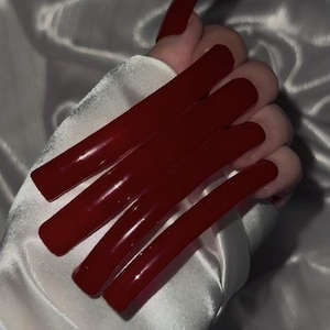 Curve Nails Long | Red Wine XL Nails Curve Tip | Handmade Press On Nails Extra Long Curve | Square Press On Nails Custom