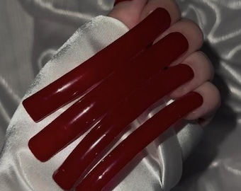 Curve Nails Long | Red Wine XL Nails Curve Tip | Handmade Press On Nails Extra Long Curve | Square Press On Nails Custom