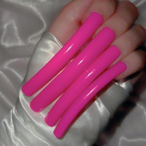 Curve Nails Long | Hot Pink XL Nails Curve Tip | Handmade Press On Nails Extra Long Curve | Square Press On Nails Custom
