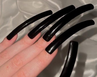 Curve Nails Long | Black Goth XL Nails Curve Tip | Handmade Press On Nails Extra Long Curve | Square Press On Nails Custom