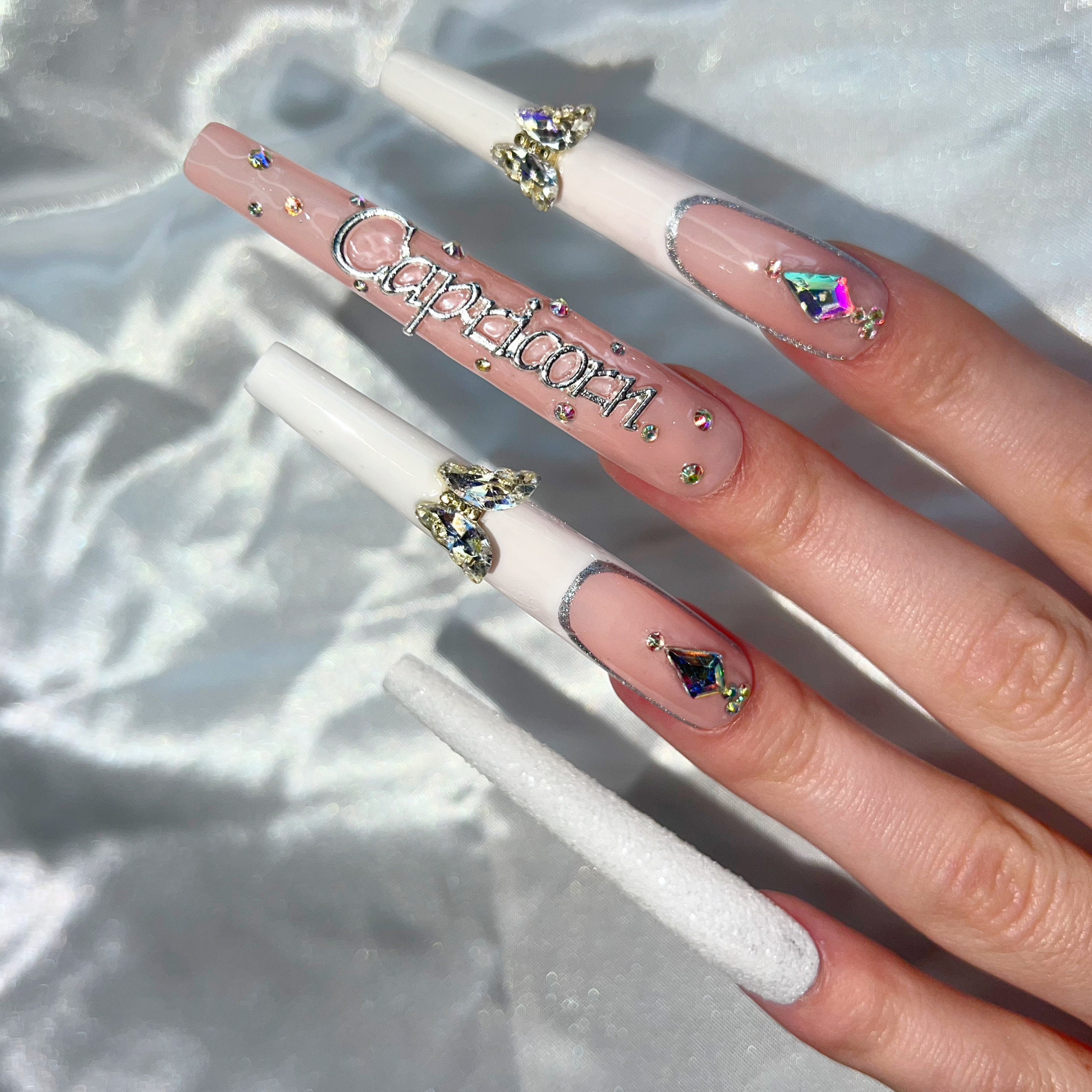 Long Nails Capricorn Press on Nails Zodiac Sign Capricorn Nails Bling Long Nails Moon Horoscope