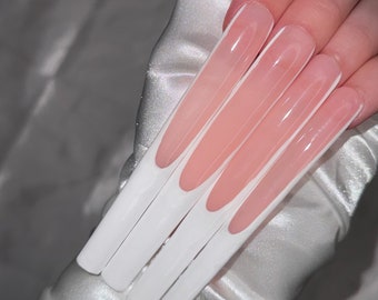 XXXL Presse sur les ongles Français Extension de faux ongles Presse longue sur les pierres précieuses Ongles extra longs Ongles de fête d'anniversaire Ongles en acrylique Inspo Ongles de luxe