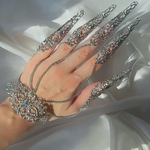 Silver Nail Bracelet Ring | Nails Jewellery | Nails Claw Ring Jewellery | Butterfly Bracelet Silver | Costume Cosplay | Metal Nail Finger