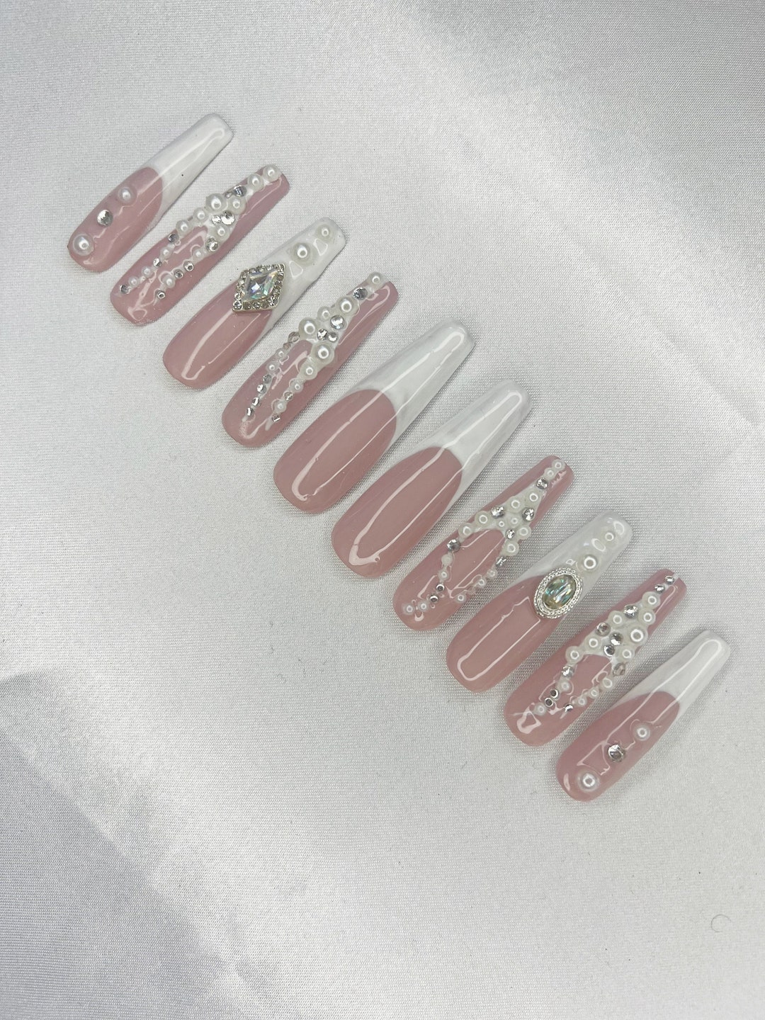 French Tip Nails Extra Long Press on Nails Perl White French - Etsy UK