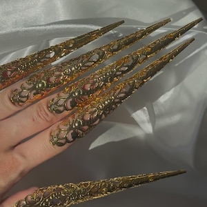 Gold Nail Claws 10 pcs | Nails Jewellery | Nails Claw Ring Jewellery | Witch Nails Halloween Costume Cosplay | Metal Nails Fingers Long