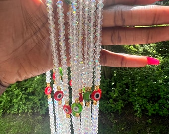 Clear Crystal Waist Beads: African Tie-On Belly Beads