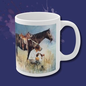Ceramic Horse Coffee Mug, Original Art Watercolor Design Makes It a Unique Gift, Great Dad Mug.