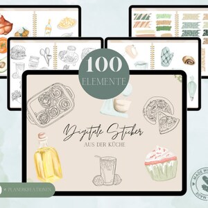 Può includere: Un set di 100 adesivi digitali per la cucina con illustrazioni di cibo, utensili da cucina e altri articoli legati alla cucina. Gli adesivi sono in una combinazione di colori marrone chiaro e verde e sono perfetti per aggiungere un tocco di fantasia al tuo planner o diario.