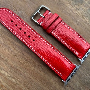 Red Genuine lizard leather watch strap band, leather watch strap, handmade watch strap band 26mm 24mm 22mm 21mm 20mm 19mm 18mm 16mm 14mm
