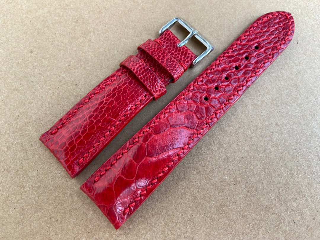 Red Genuine Ostrich Leather Watch Strap Band, Leather Watch Strap