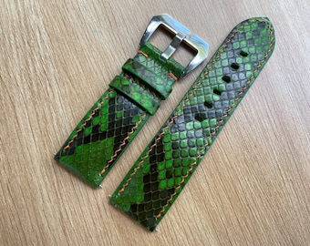 Correa de reloj de cuero de serpiente genuina verde, correa de reloj de cuero, correa de reloj hecha a mano 26mm 24mm 22mm 21mm 20mm 19mm 18mm... 14mm