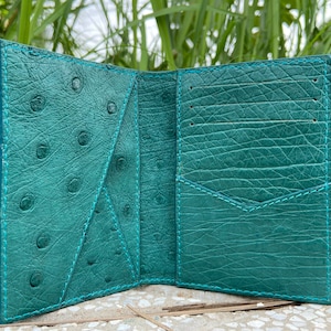 Green Genuine Leg Ostrich skin tarjeta de crédito, billetera para hombres, regalo para él, estuches de cuero para avestruces, cubierta de cuero para tarjetas de avestruz