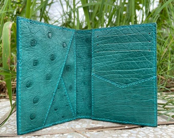 Green Genuine Leg Ostrich skin tarjeta de crédito, billetera para hombres, regalo para él, estuches de cuero para avestruces, cubierta de cuero para tarjetas de avestruz